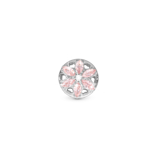 Sparkling Pink Flower charm, Sølv - Charm til 4 mm Christina armbånd