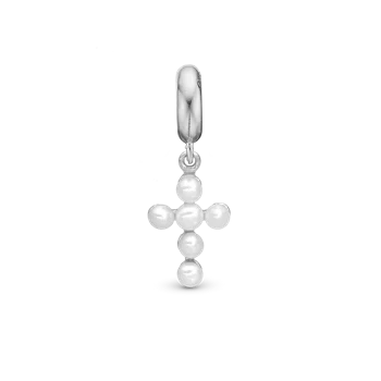 Pearl cross charm, Sølv-Charm til 4 mm Christina armbånd