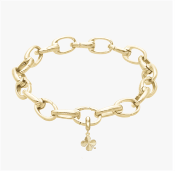 Firkløver kampagne armbånd i smalt forgyldt med 4 mm forgyldt firkløver charm, 17-21 cm