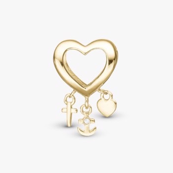 Christina Jewelry, Forgyldt charm til sølvarmbånd eller 4 mm slim læderarmbånd - My Faith, Hope and Love