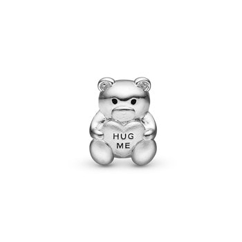 Hug Me Bear sølv læderarmbånds charm, fra Christina Collect