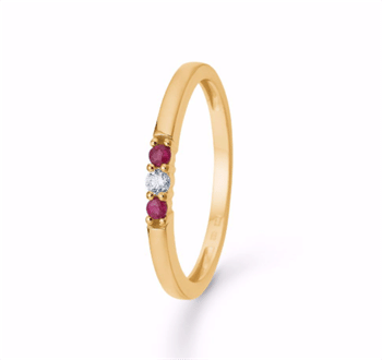 Guldring - 8 kt. med zirkonia og rubin