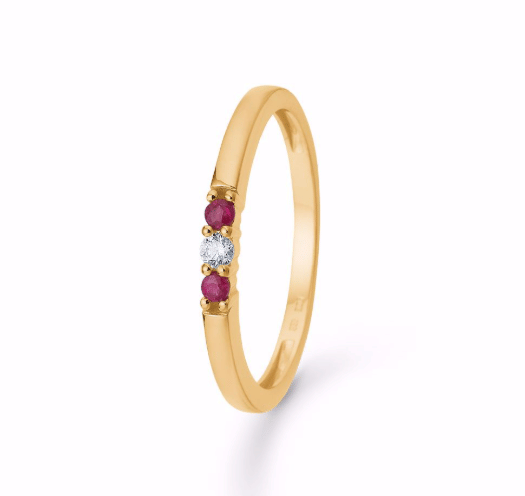 Guldring - 8 kt. med zirkonia og rubin