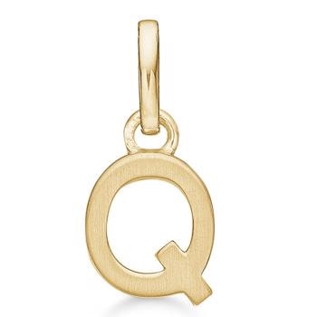 Bogstav vedhæng 8 mm, Q i 8 karat guld med mat og blank side