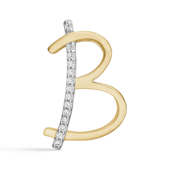 Bogstav vedhæng 15 mm, B i 8 karat guld med zirkonia