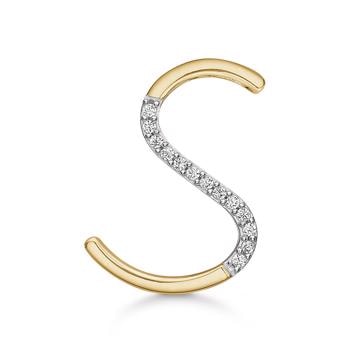 Bogstav vedhæng 15 mm, S i 8 karat guld med zirkonia