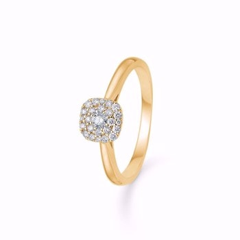 Fingerring i 14 karat guld med roset af hvide brillianter