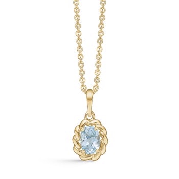 Smukt vedhæng i 8 karat guld, elegant oval blå topas i snoet fatning. Leveres med 42-45 cm forgyldt kæde fra Støvring Design