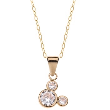 Disney's Mickey Mouse vedhæng i 9 kt guld med cubic zirkonia. Kommer med en forgyldt kæde i 38 cm