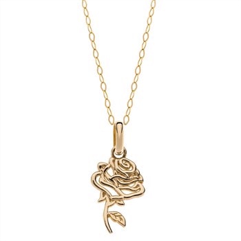 Rose vedhæng i 9 karat guld fra Disney. Forgyldt justerbar kæde 35-40 cm