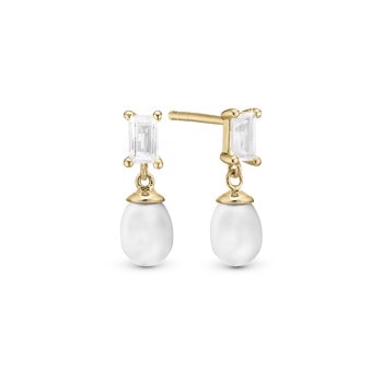 Pearl Baquette forgyldt sølv Ørestikker fra Christina Jewelry