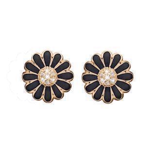 Christina Collect forgyldt sterling sølv Marguerite Smukke marguerite øreclips med 14 hvide topaz og sort emalje, model 674-G01Black