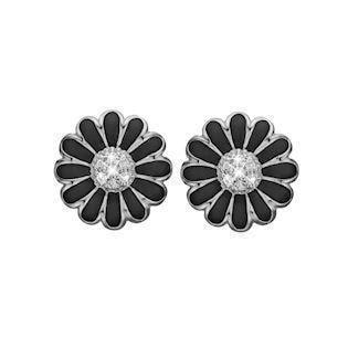 Christina Collect 925 sterling sølv Marguerite Smukke marguerite øreclips med 14 hvide topaz og sort emalje, model 674-S01Black