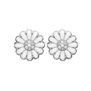 Christina Collect 925 sterling sølv Marguerite Smukke marguerite øreclips med 14 hvide topaz og hvid emalje, model 674-S01White