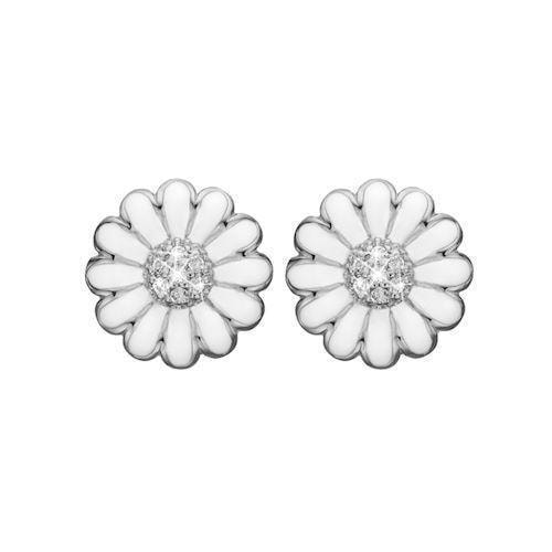 Christina Collect 925 sterling sølv Marguerite Smukke marguerite øreclips med 14 hvide topaz og hvid emalje, model 674-S01White