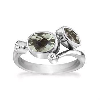 Rabinovich Sterling sølv fingerring, Green Feature med prasiolit/zirkonia
