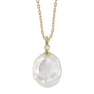 Rabinovich 14 karat guld vedhæng, hvid keshi ferskvandsperle med 0,02 ct diamant Crystal SI med blank overflade, model 68158101