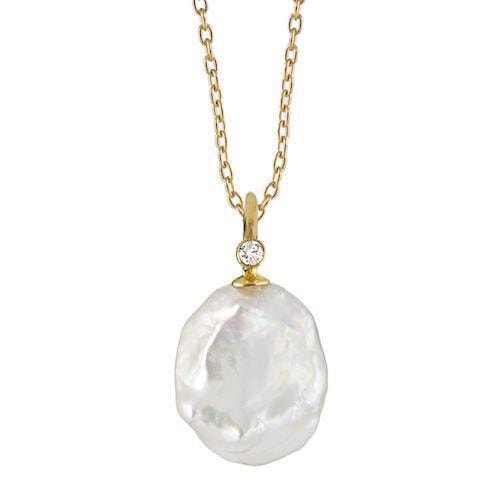 Rabinovich 14 karat guld vedhæng, hvid keshi ferskvandsperle med 0,02 ct diamant Crystal SI med blank overflade, model 68158101