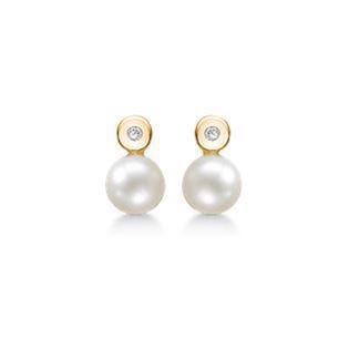 Støvring Design 14 kt guld Øreringe, Ø 5 mm Perle med zirkonia, model 70117814