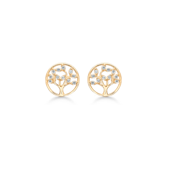 Elegant 14 kt livets træ ørestik med zirkonia fra Støvring Design