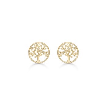 Smukke cirkel ørestikker i 14 karat guld med Livets Træ fra Støvring Design