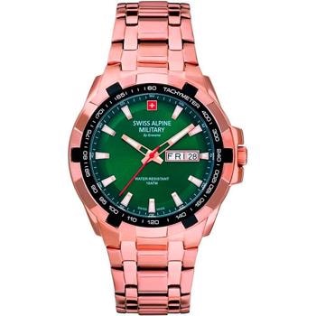 Swiss Alpine Military Day Date Forgyldt stål quartz herre ur, model 7043.1164 