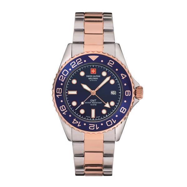 Master Diver GMT Forgyldt stål og stål quartz herre ur fra Swiss Alpine Military, 7052.1155SAM