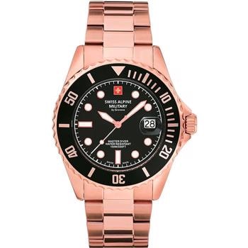Swiss Alpine Military Military GMT Forgyldt stål quartz herre ur, model 7052.1167 