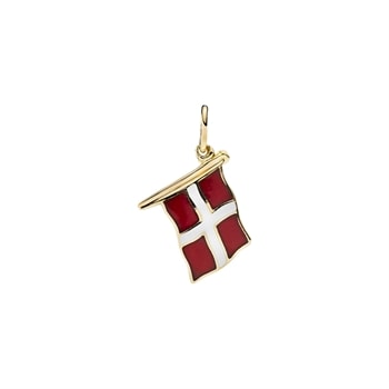 Vedhæng det Danske flag med rød og hvid emalje 18 karat guld