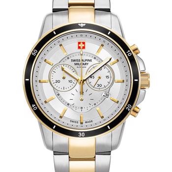 Swiss Alpine Military Military Chrono Forgyldt stål og stål quartz herre ur, model 7089.9142 