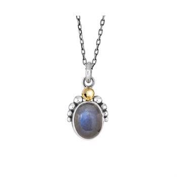 Rabinovich Sterling sølv vedhæng med kæde, Gråblå cabochon labradorit med blank overflade, model 72217134