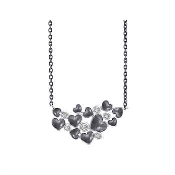 Rabinovich Sterling sølv vedhæng med kæde, Random Hearts med sort rhodineret overflade, model 72616170