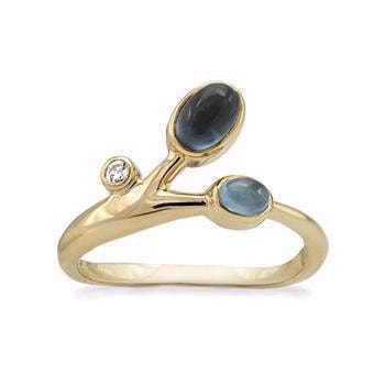 Rabinovich 14 karat guld fingerring, Wave med topas, diamant