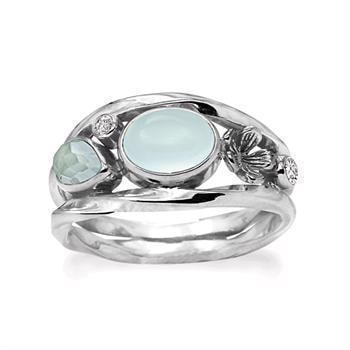 Rabinovich sterling sølv fingerring, Forest Lake med calcedon, hydro aquamarin og topas