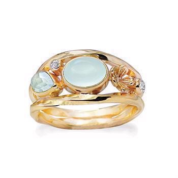 Rabinovich Sterling sølv fingerring, Forest Lake med calcedon, hydro aquamarin og topas