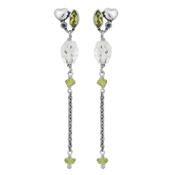 Rabinovich Sterling sølv øreringe, Tinted Heart med peridot/topas/aquamarin