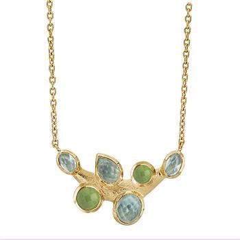 Rabinovich forgyldt sterling sølv collier, Leaves med hydro aquamarin, serpentin og prasiolit