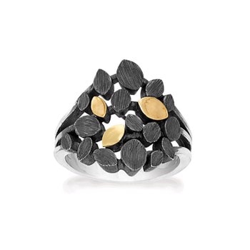 Rabinovich Golden Spirit oxideret sterling sølv fingerring med guldbelagte blade