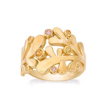 Rabinovich SUNSET forgyldt sterling sølv ring med orange, gul og pink safir
