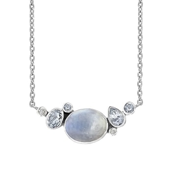 Rabinovich Blue Moon  sterling sølv collier med Rainbow månesten, sky blue topas og zirkonia