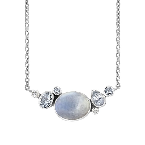 Rabinovich Blue Moon  sterling sølv collier med Rainbow månesten, sky blue topas og zirkonia