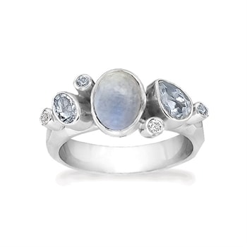 Rabinovich Blue Moon sterling sølv fingerring med Rainbow månesten, sky blue topas og zirkonia