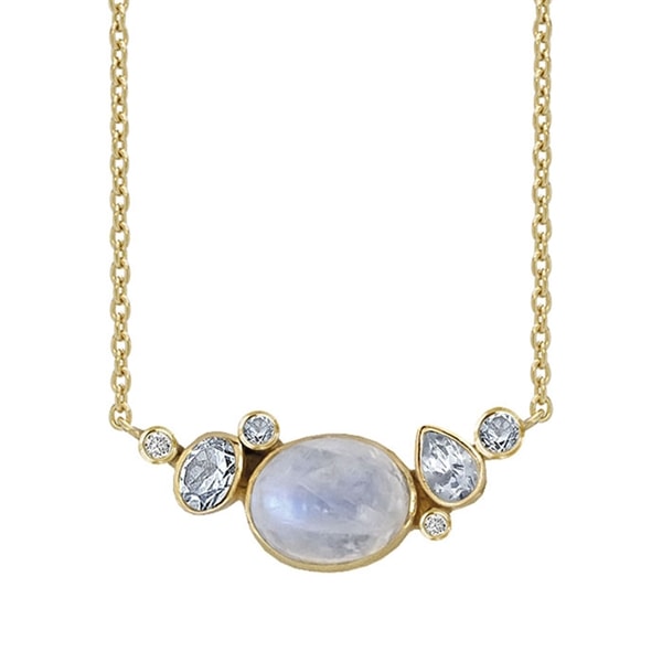 Rabinovich Blue Moon forgyldt sterling sølv collier med Rainbow månesten, sky blue topas og zirkonia