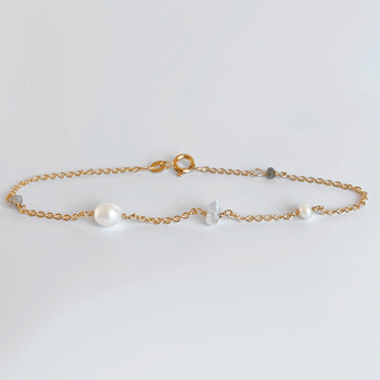 Rabinovich HORIZON 14 kt. guld armbånd med Perle, Rainbow Månesten og Labradorit