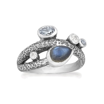 Rabinovich Unity sterling sølv fingerring med labradorit, sky blue topas og topas