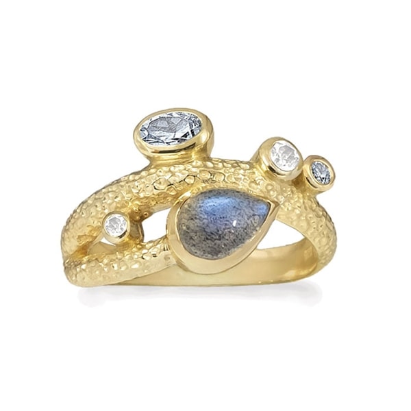 Rabinovich Unity forgyldt sterling sølv fingerring med Labradorit, sky blue topas og hvid topas