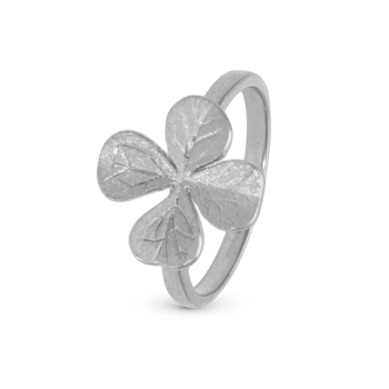 Four Leaf Clover Matteret og detaljeret firkløver ring i 925 sterling sølv 