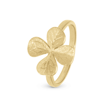 Four Leaf Clover Matteret og detaljeret firkløver ring i 925 forgyldt sølv 