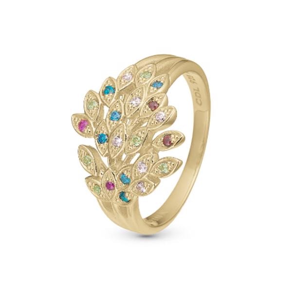 Christina Jewelry forgyldt sterling sølv  Peacock Fingerring med farvede zirkonia stenstr 55