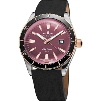 Edox 80131-357RNRC-VIO Skydiver Automatic + 2nd strap Ladies Watch 38mm 30ATM